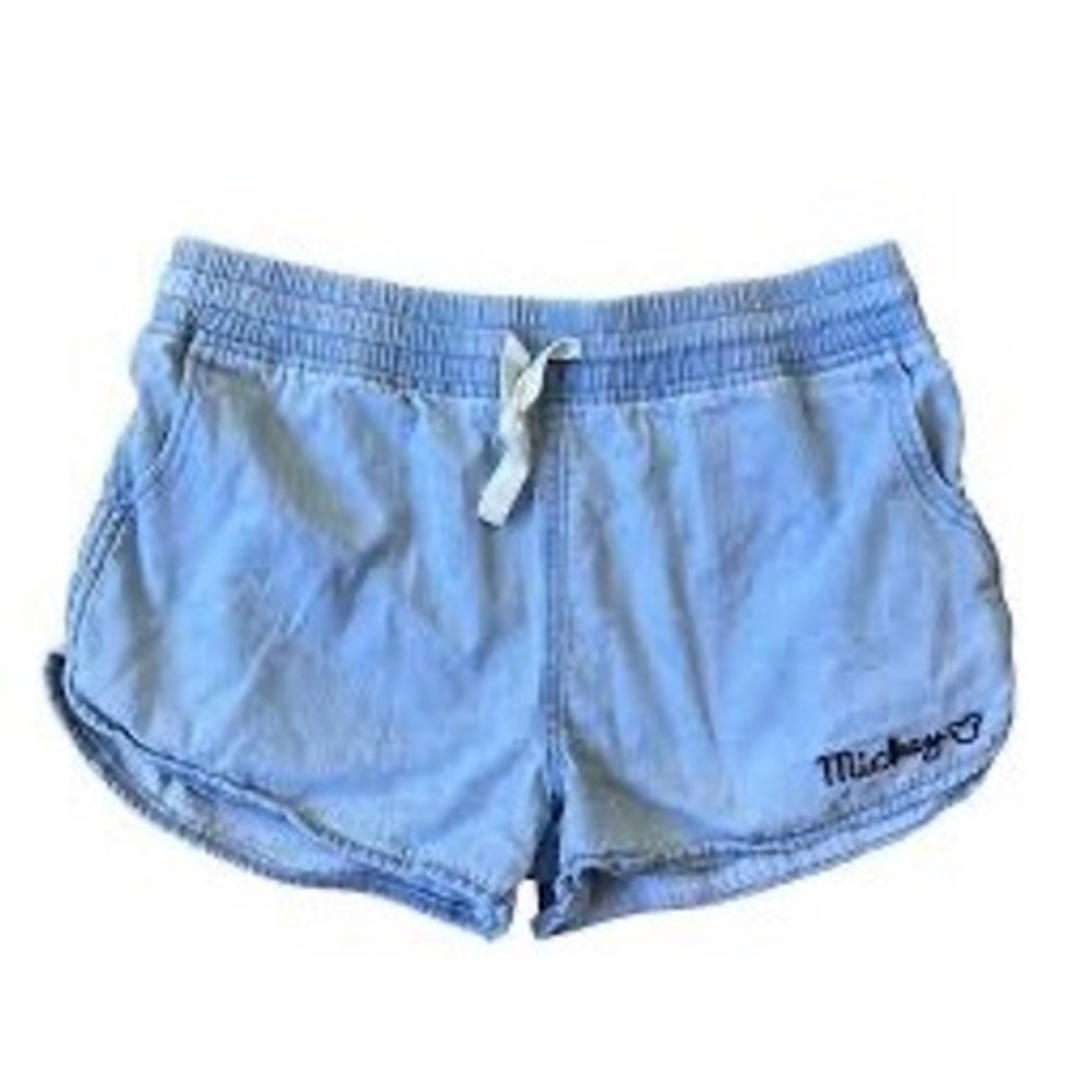 Disney Junk Food Mickey Mouseโ Chambray Shorts Blue Elastic Waist Womens S